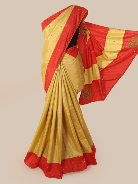 

Pothys Cream-Coloured & Red Art Silk Solid Saree