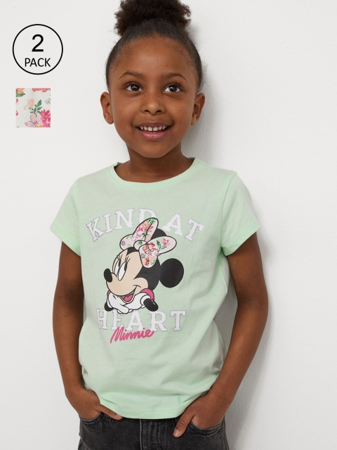 

H&M Girls Multicoloured Cotton 2-Pack Printed Tops, Multi