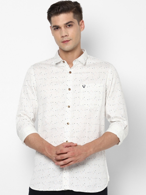 Allen Solly Men Off-White & Navy Blue Slim Fit Geometric Print Cotton Casual Shirt