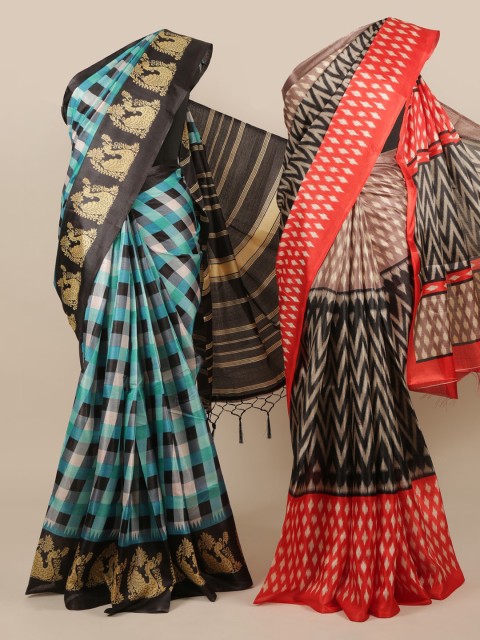 

Pothys Pack Of 2 Multicoloured Printed Jute Silk Sarees, Multi