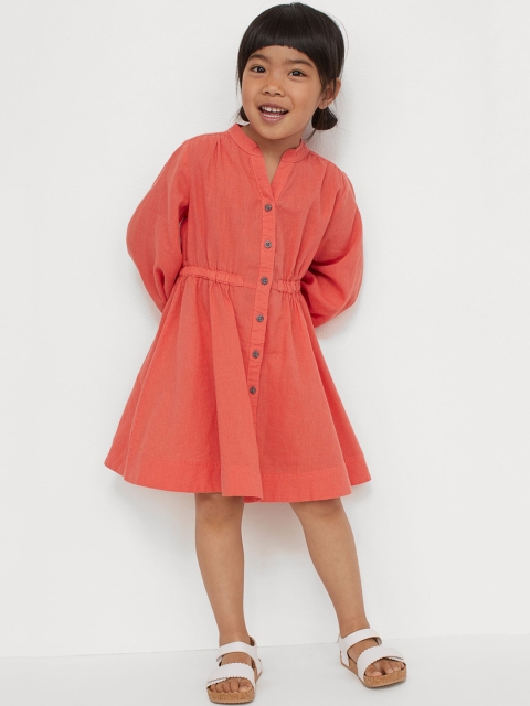 

H&M Girls Orange Solid Linen-blend Fit and Flare Dress
