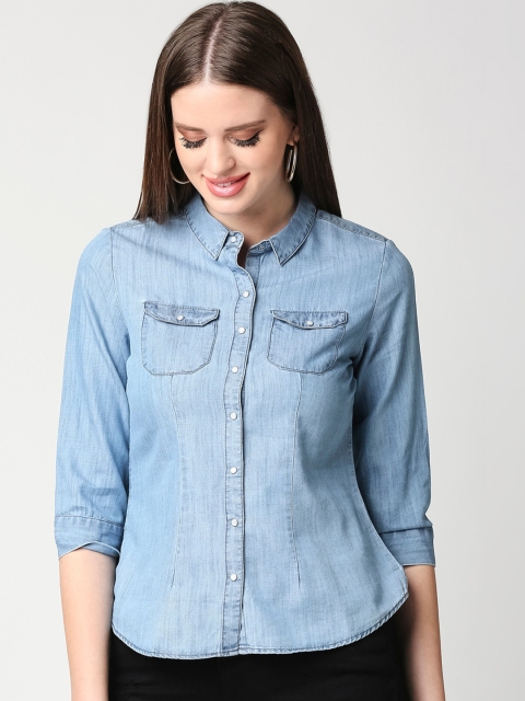 

Kraus Jeans Women Blue Regular Fit Solid Denim Shirt