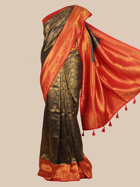 

Pothys Navy Blue & Orange Art Silk Woven Design Saree