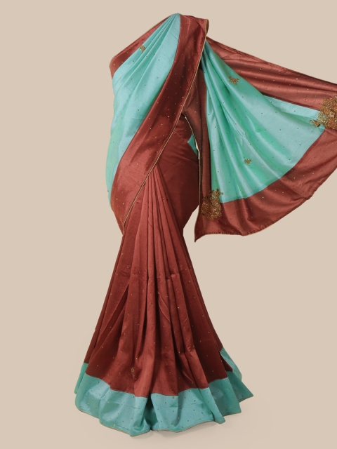 

Pothys Turquoise Blue & Coffee Brown Art Silk Solid Saree
