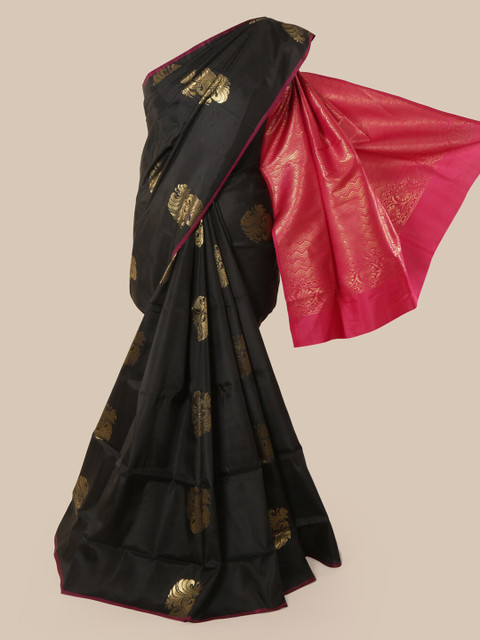 

Pothys Black Pure Silk Woven Design Kanjeevaram Saree