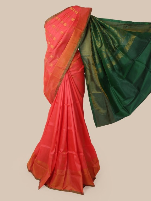 

Pothys Pink & Green Pure Silk Woven Design Kanjeevaram Saree