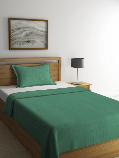 

KLOTTHE Green Woven-Design Cotton Single Bed Cover With Pillow Cover