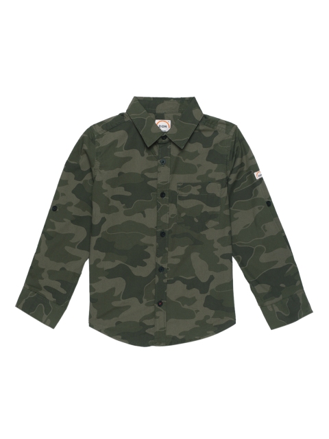 

ZION Boys Olive Green Regular Fit Printed Casual Shirt