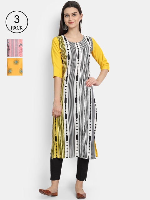 

Ethnic basket Women Pack Of 3 Multicoloured Striped Crepe Kurta, Multi