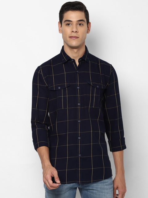 

Solly Jeans Co. Men Navy Blue & Yellow Regular Fit Checked Casual Shirt