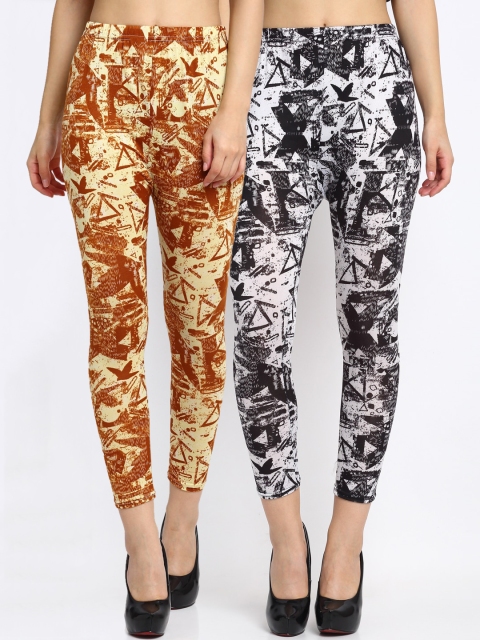 

NEUDIS Women Pack Of 2 Printed Skinny-Fit Ankle-Length Leggings, Black