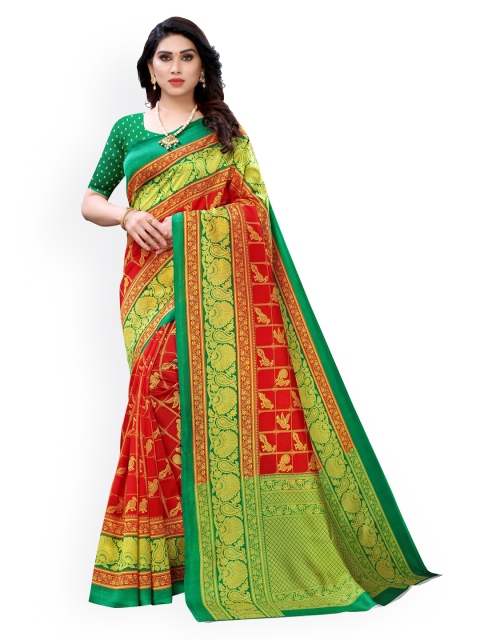 

KALINI Red & Green Poly Silk Printed Patola Saree