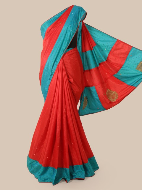 

Pothys Red & Navy Blue Art Silk Embellished Saree