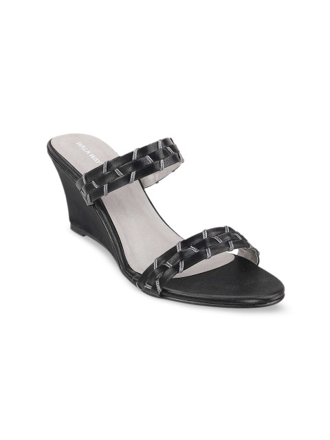 

WALKWAY Women Black & Silver-Toned Woven Design Wedges