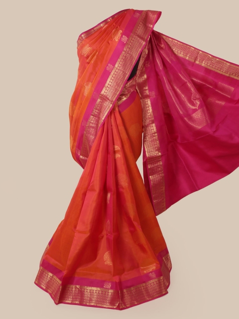 

Pothys Peach-Coloured Solid Kanjeevaram Saree