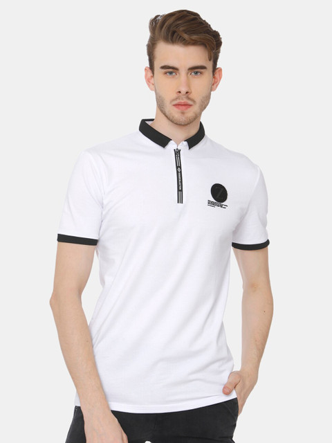 

Rex Straut Jeans Men White Solid Mandarin Collar T-shirt