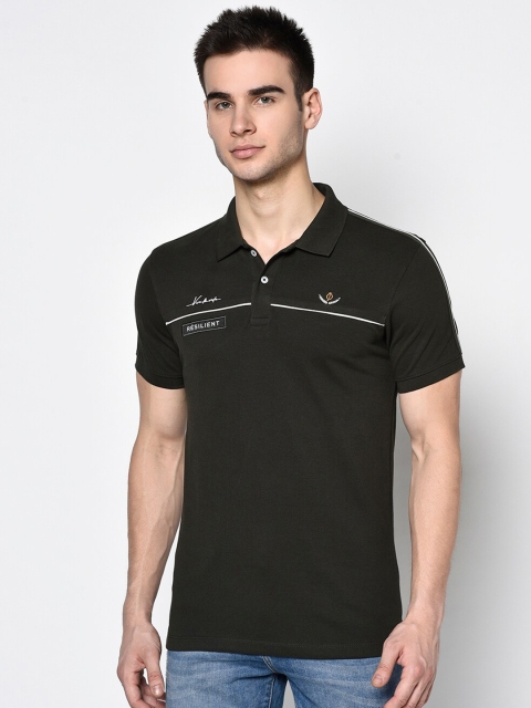 

Octave Men Olive Polo Collar Applique Cotton T-shirt