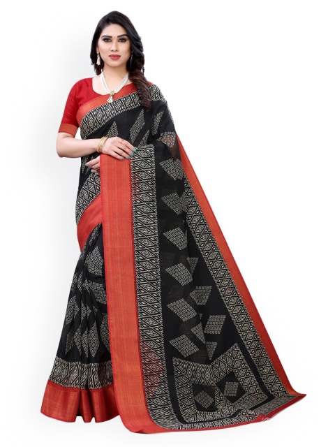

KALINI Black & White Polycotton Printed Saree