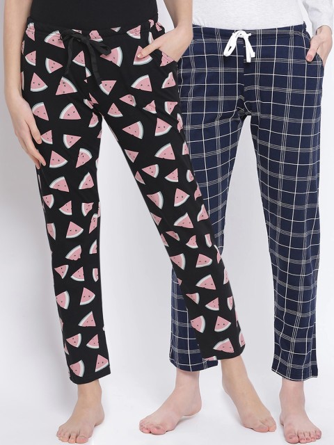 

Kanvin Women Pack Of 2 Pure Cotton Lounge Pants, Navy blue