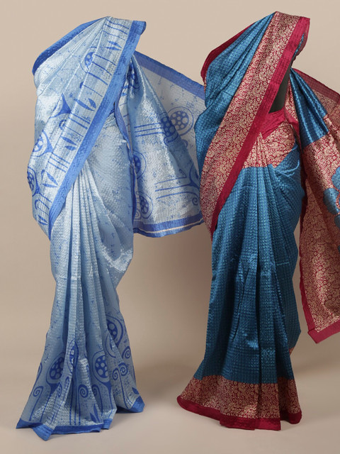 

Pothys Pack Of 2 Blue & Red Jute Silk Printed Sarees