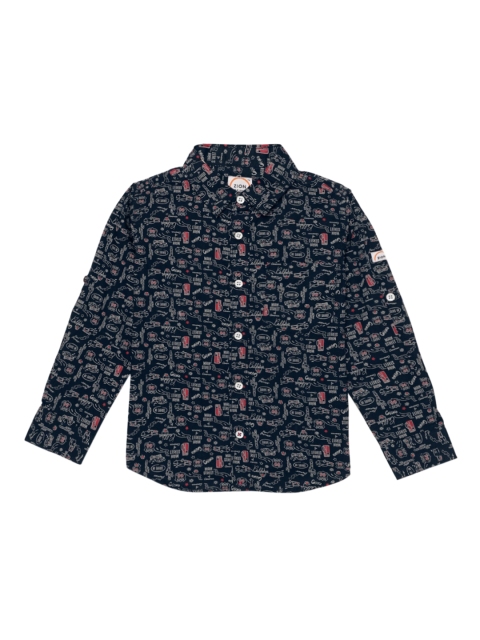 

ZION Boys Navy Blue & White Regular Fit Printed Casual Shirt