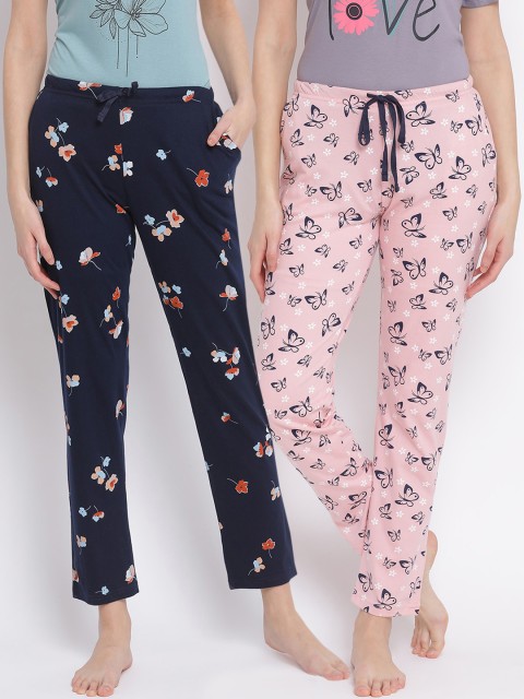

Kanvin Women Pack of 2 Printed Cotton Lounge Pants, Pink