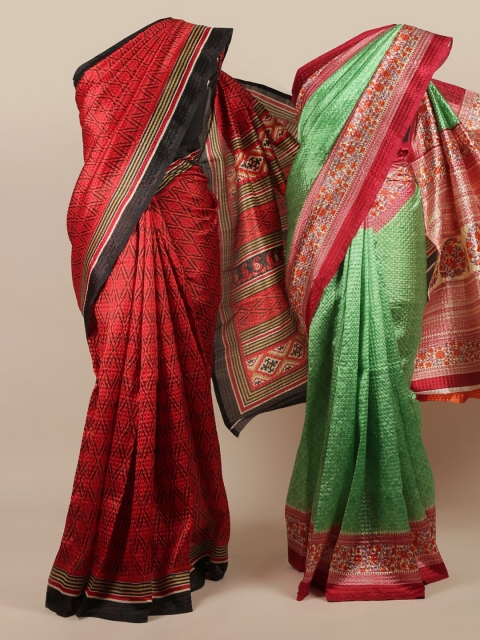 

Pothys Pack of 2 Red & Green Jute Silk Printed Saree