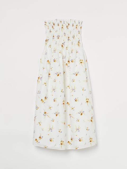

H&M Women White & Yellow Printed Smocked Bandeau Dress