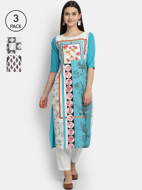 

Ethnic basket Women PAck Of 3 Multicoloured Floral Printed Crepe urta, Multi