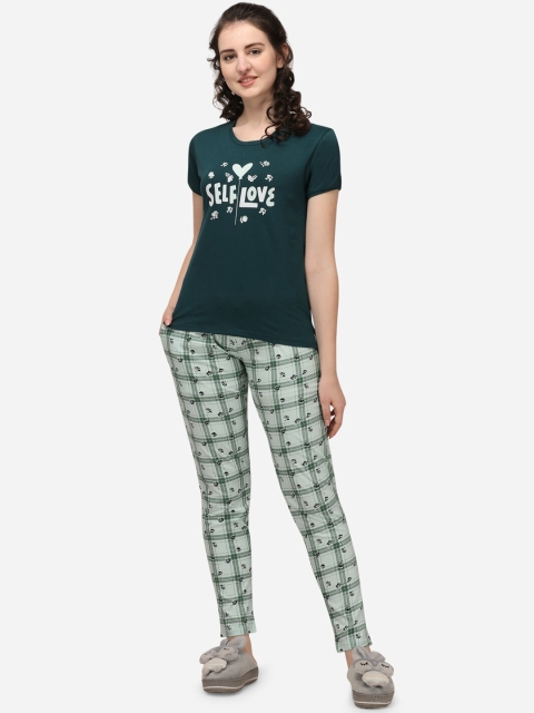 

Lenissa Women Green & White Printed Night Suit