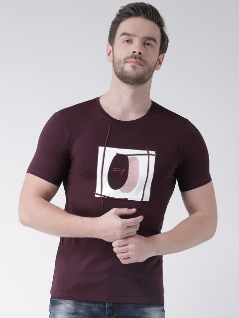 

Rex Straut Jeans Men Burgundy Printed Slim Fit T-shirt