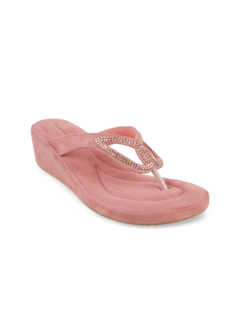 

WALKWAY Women Peach-Coloured Embellished Wedges with Suede Finish & Cut-Out Detail
