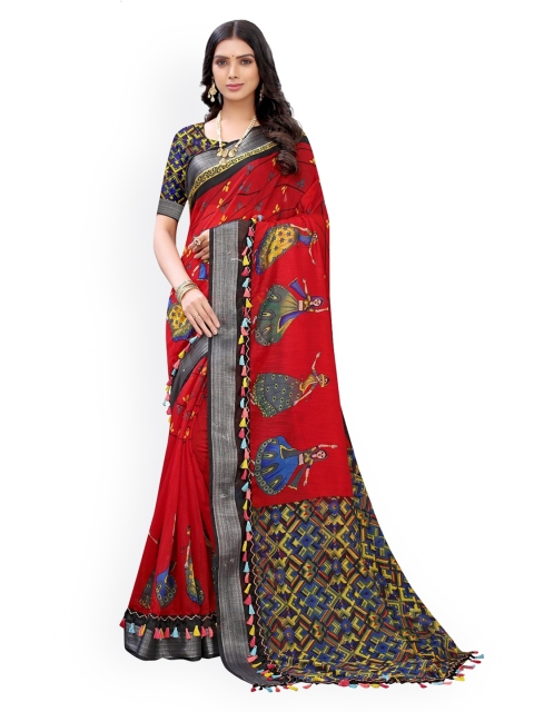 

KALINI Red Printed Polycotton Saree