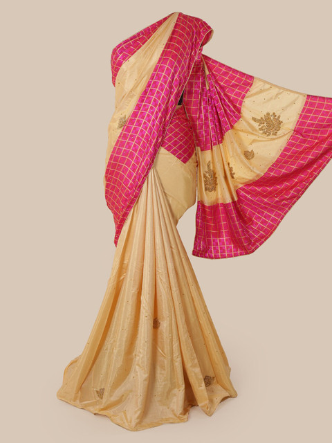 

Pothys Cream-Coloured & Pink Art Silk Embroidered Saree