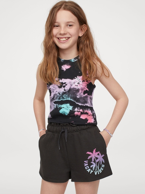 

H&M Girls Black Printed Sweatshirt Shorts