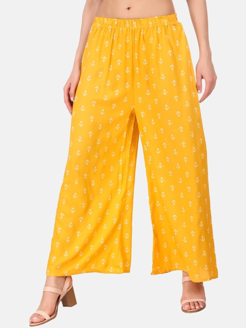 

Aawari Women Mustard Regular Fit Printed Regular Trousers