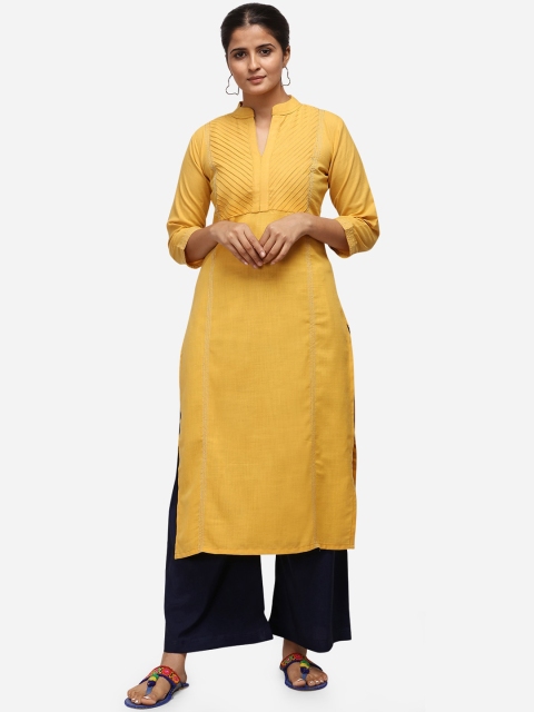 

Florence Women Yellow Regular Straight Thread Work Kurta with Palazzos