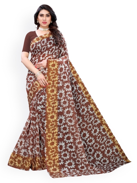 

KALINI Brown Printed Polycotton Saree