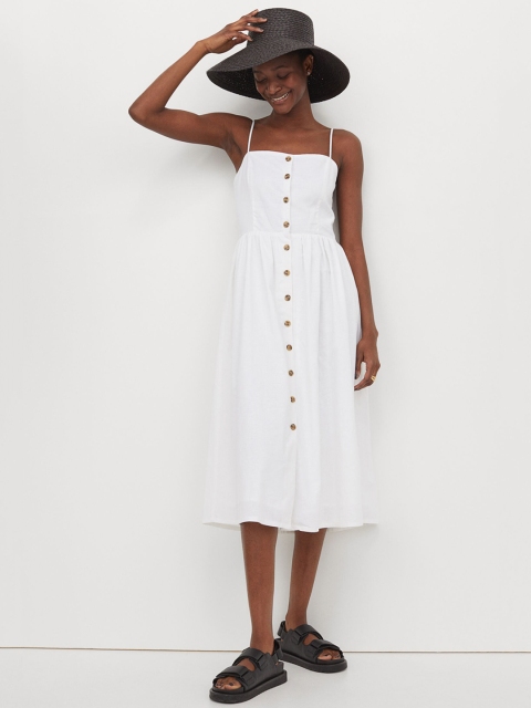 

H&M Women White Solid Linen-Blend Dress