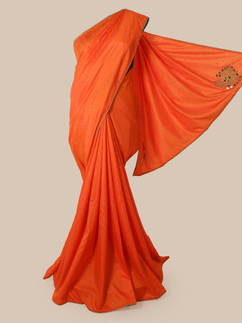 

Pothys Orange Solid Art Silk Saree