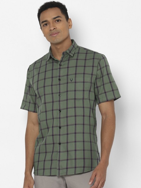 

Allen Solly Men Green & Pink Pure Cotton Slim Fit Checked Casual Shirt
