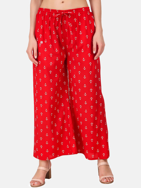 

Aawari Women Red Regular Fit Printed Regular Trousers