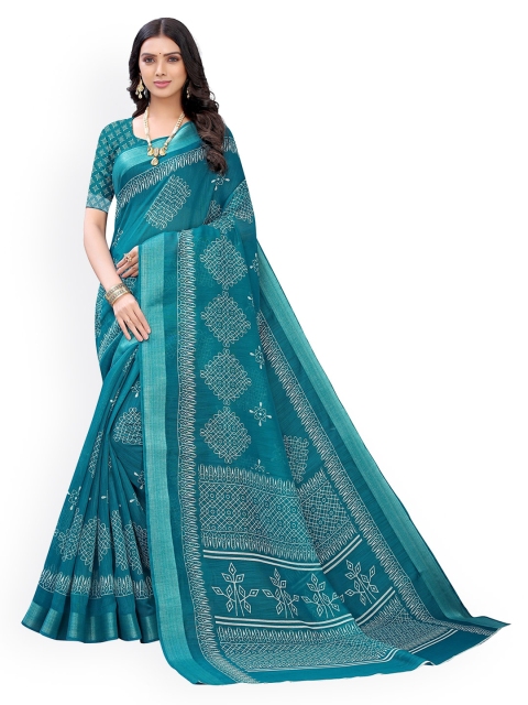 

KALINI Blue Printed Polycotton Saree