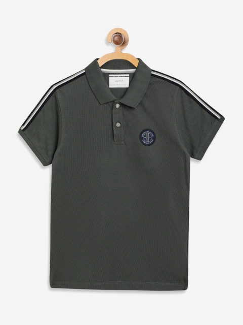 

Octave Boys Olive Green Solid Polo Collar Cotton T-shirt
