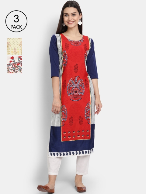 

Ethnic basket Women Pack Of 3 Multicoloured Floral Printed Crepe Kurta, Multi