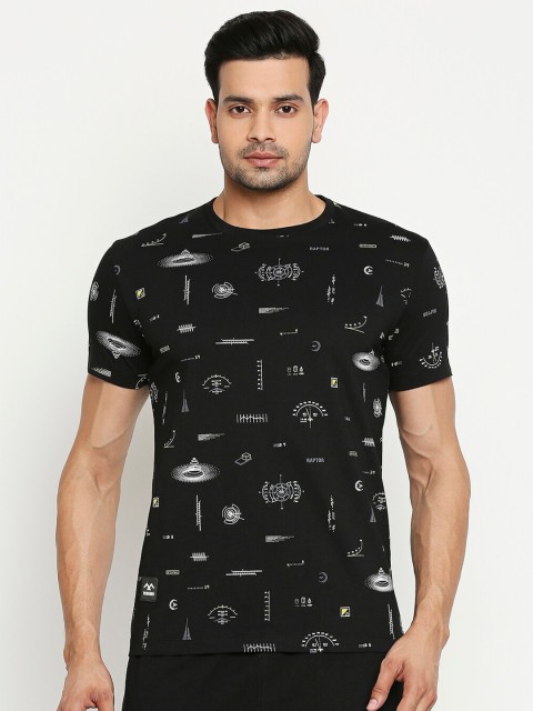 

Mufti Men Black & White Printed Round Neck T-shirt