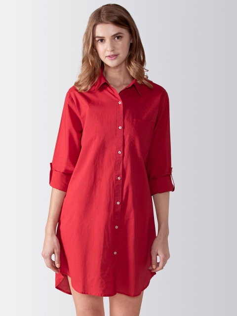 

ADORENITE Red Solid Cotton Nightdress