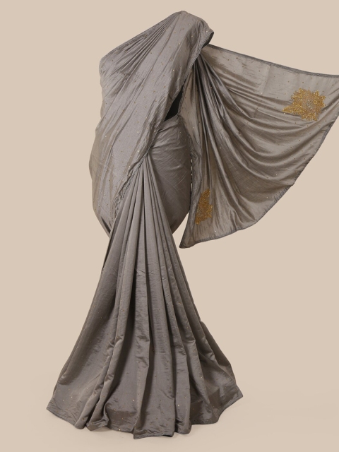 

Pothys Grey & Gold-Toned Art Silk Embellished Saree