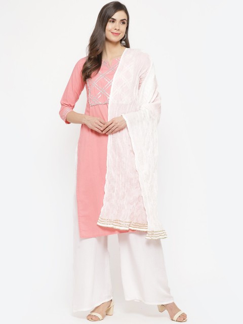 

Rangriti Off-White & Gold-Toned Solid Dupatta