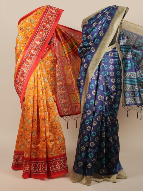 

Pothys Pack Of 2 Jute Silk Printed Sarees, Orange
